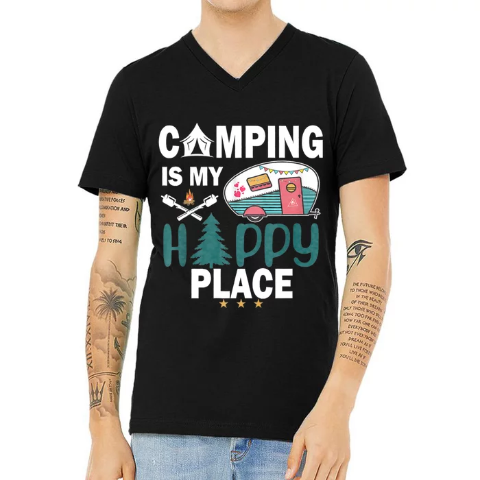 Camping Is My Happy Place V-Neck T-Shirt