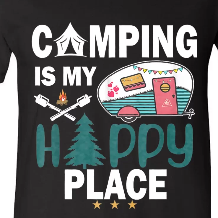 Camping Is My Happy Place V-Neck T-Shirt