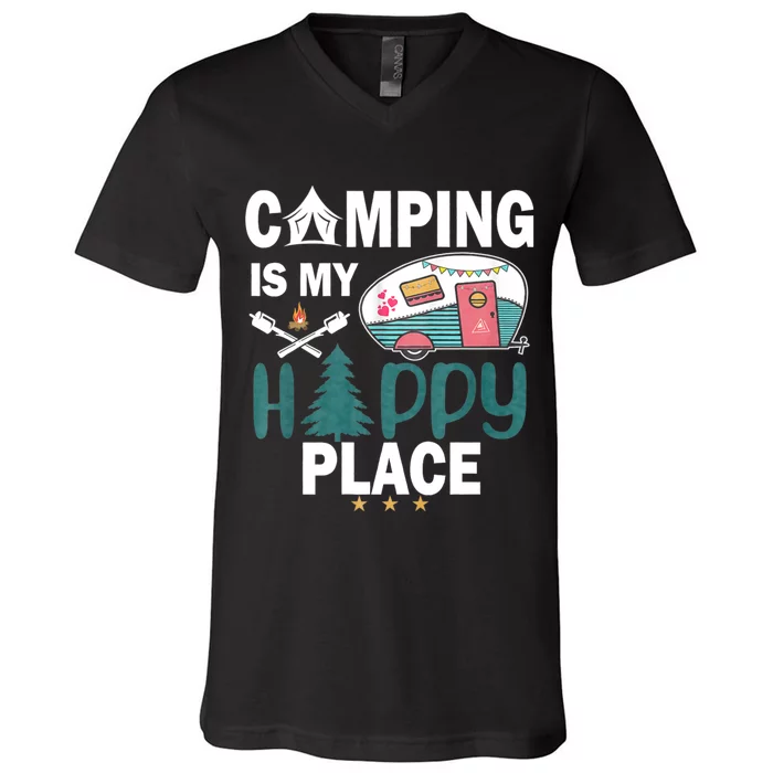 Camping Is My Happy Place V-Neck T-Shirt