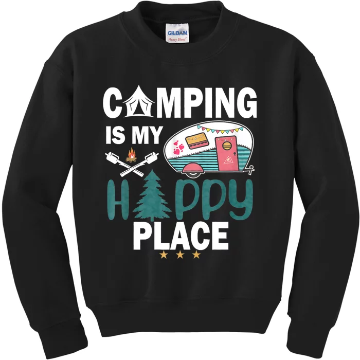 Camping Is My Happy Place Kids Sweatshirt