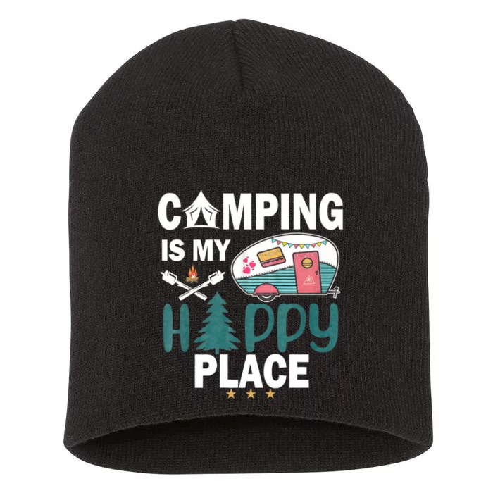 Camping Is My Happy Place Short Acrylic Beanie