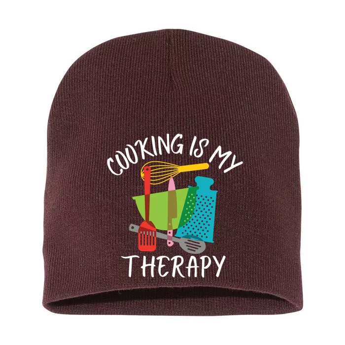 Cooking Is My Therapy Chef Cook Gifts Funny Culinary Short Acrylic Beanie