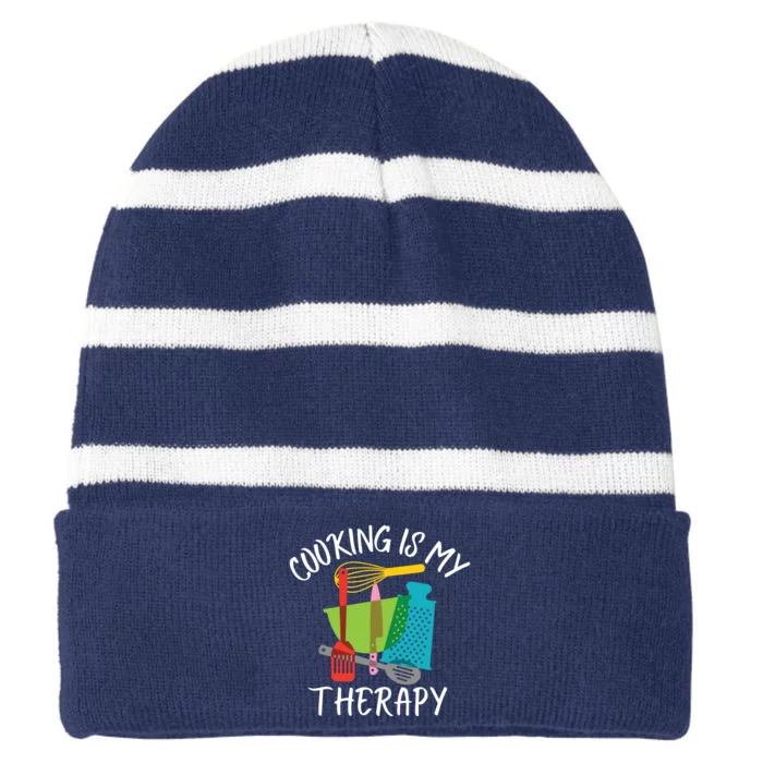 Cooking Is My Therapy Chef Cook Gifts Funny Culinary Striped Beanie with Solid Band