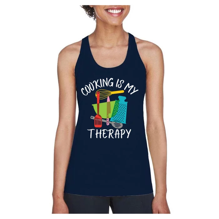 Cooking Is My Therapy Chef Cook Gifts Funny Culinary Women's Racerback Tank