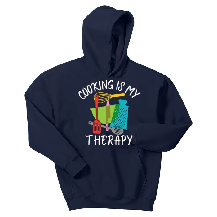 Cooking Is My Therapy Chef Cook Gifts Funny Culinary Kids Hoodie