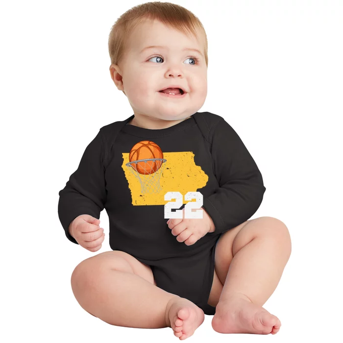 Clark Iowa Map 22 Basketball Lover Baby Long Sleeve Bodysuit