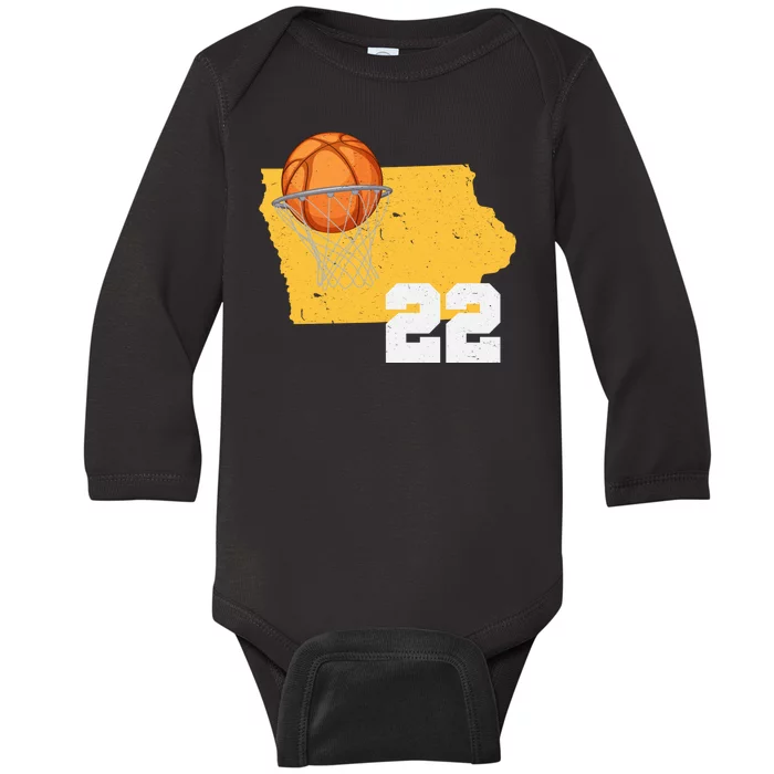 Clark Iowa Map 22 Basketball Lover Baby Long Sleeve Bodysuit