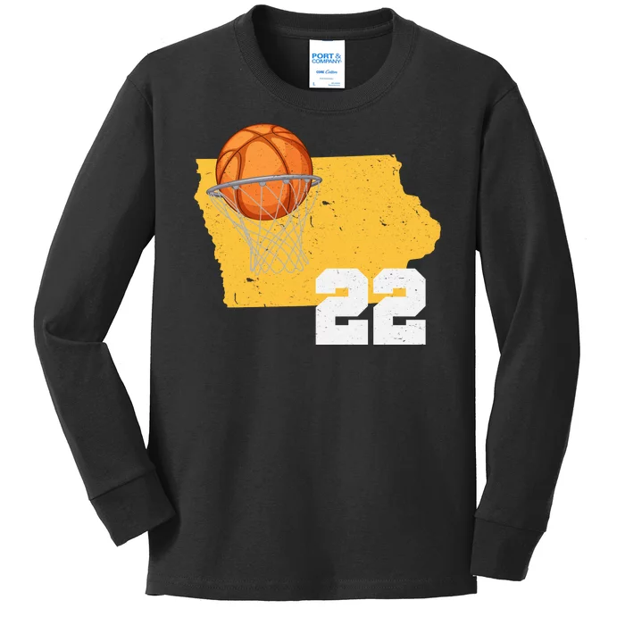 Clark Iowa Map 22 Basketball Lover Kids Long Sleeve Shirt