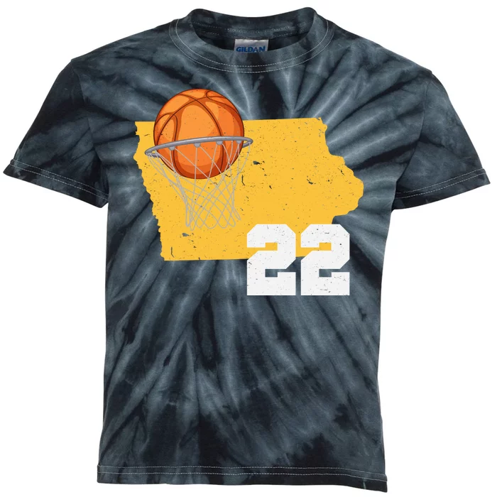 Clark Iowa Map 22 Basketball Lover Kids Tie-Dye T-Shirt