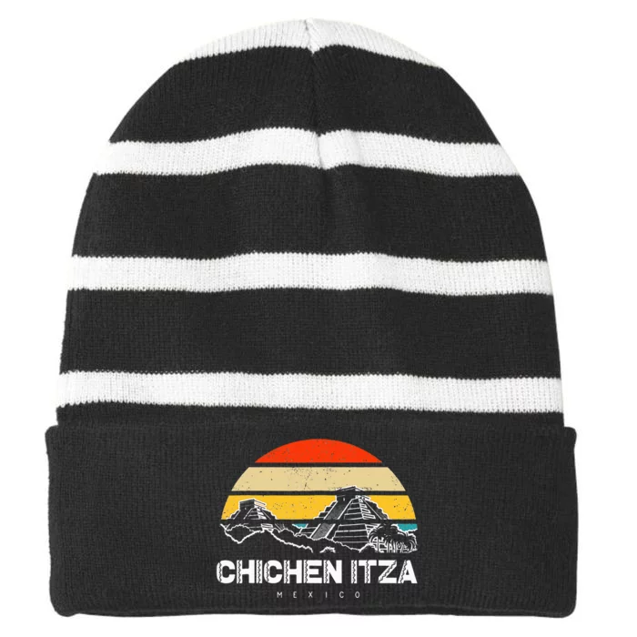 Chichen Itza Mexico Vacation Striped Beanie with Solid Band