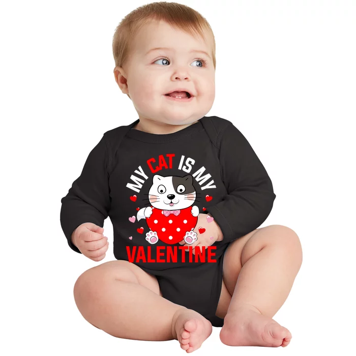 Cat Is My Valentine Baby Long Sleeve Bodysuit