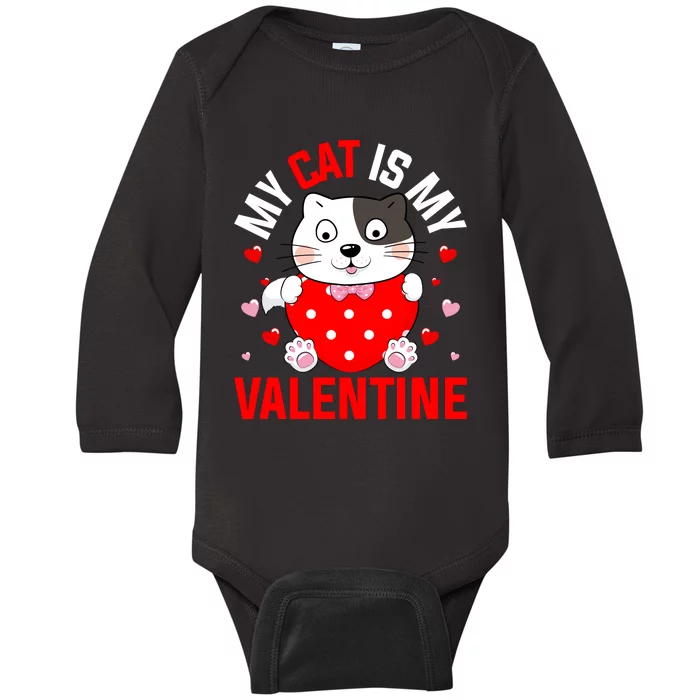 Cat Is My Valentine Baby Long Sleeve Bodysuit