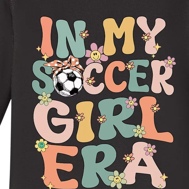 Cute In My Soccer Era Retro Groovy Soccer Baby Long Sleeve Bodysuit