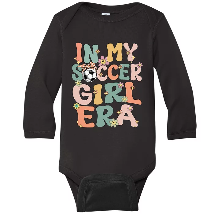 Cute In My Soccer Era Retro Groovy Soccer Baby Long Sleeve Bodysuit