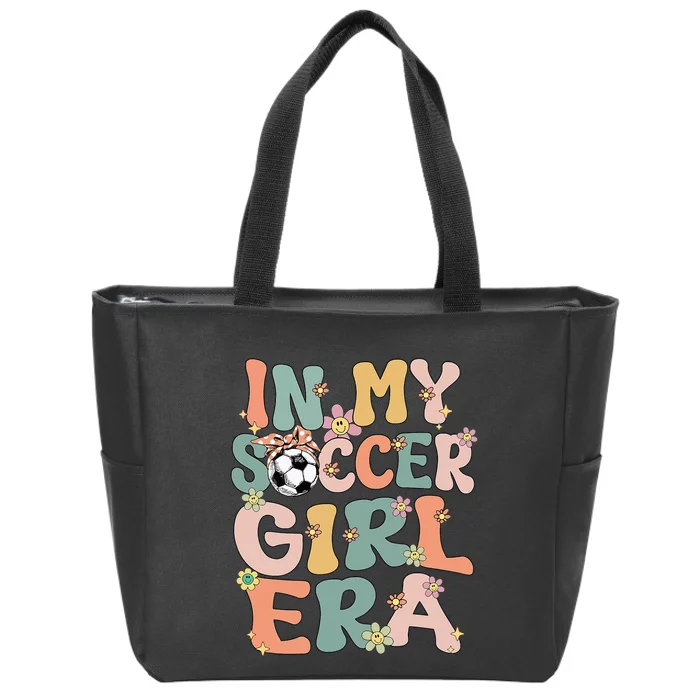 Cute In My Soccer Era Retro Groovy Soccer Zip Tote Bag