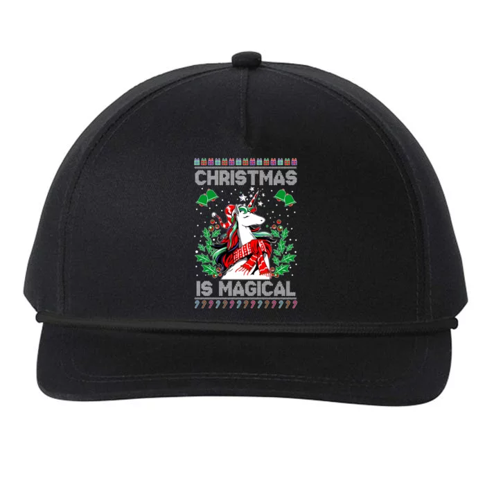 Christmas Is Magical Ugly Xmas Sweater Unicorn Lover Pajama Gift Snapback Five-Panel Rope Hat