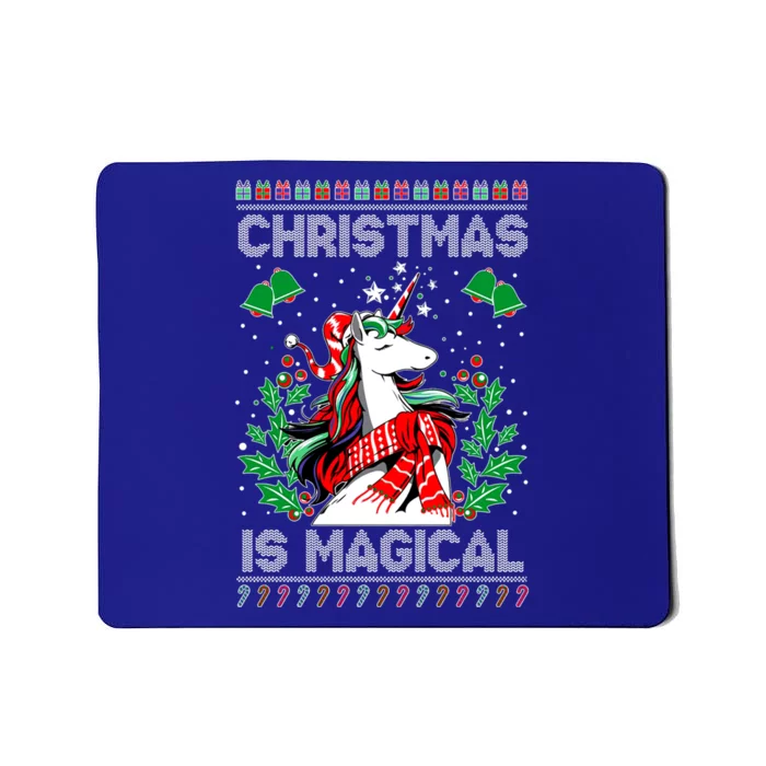 Christmas Is Magical Ugly Xmas Sweater Unicorn Lover Pajama Gift Mousepad