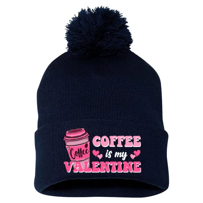 Coffee Is My Valentine Retro Cute Pom Pom 12in Knit Beanie