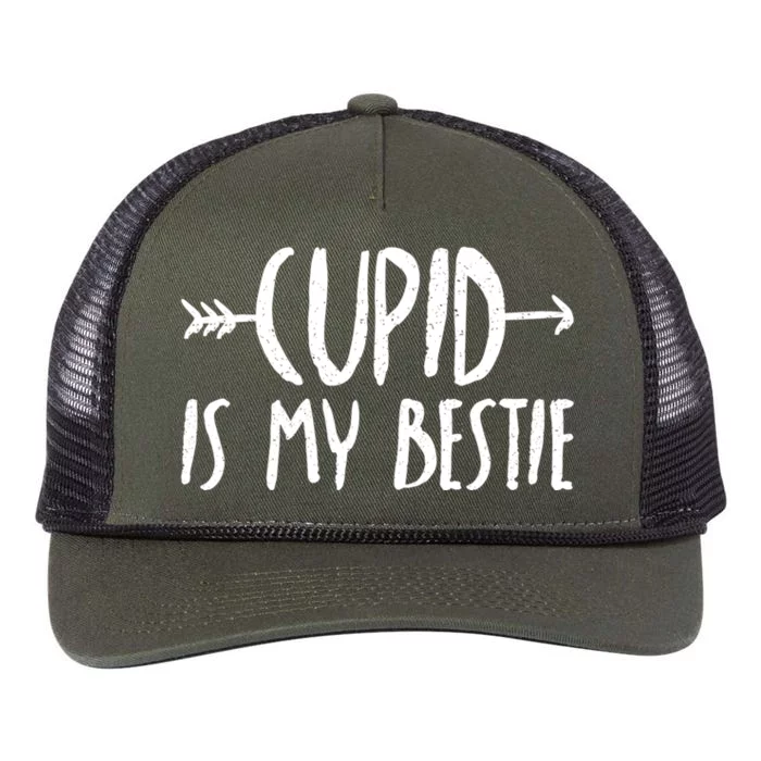 Cupid Is My Bestie Valentine's Day Couple Funny Cute Quote Gift Retro Rope Trucker Hat Cap