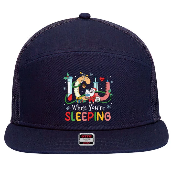 Christmas ICU Nurse Crew Santa ICU When Your're Sleeping 7 Panel Mesh Trucker Snapback Hat