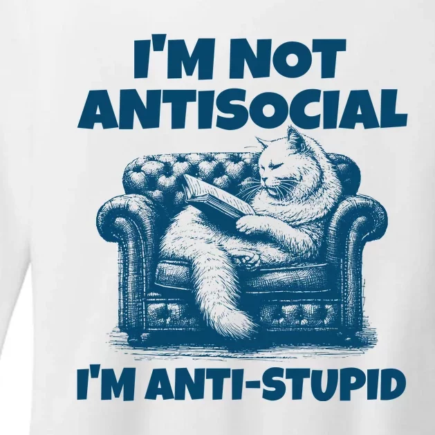 Cat Im Not Antisocial Im Anti Stupid Blue Womens CVC Long Sleeve Shirt