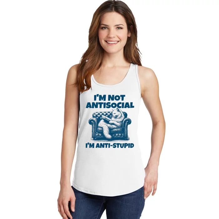 Cat Im Not Antisocial Im Anti Stupid Blue Ladies Essential Tank