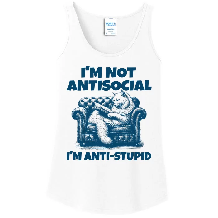 Cat Im Not Antisocial Im Anti Stupid Blue Ladies Essential Tank