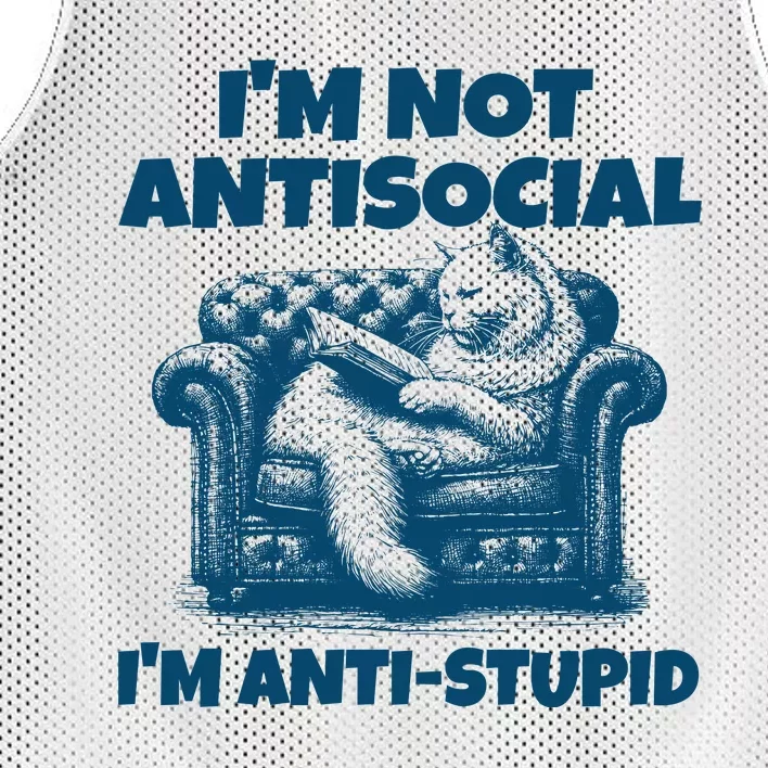 Cat Im Not Antisocial Im Anti Stupid Blue Mesh Reversible Basketball Jersey Tank