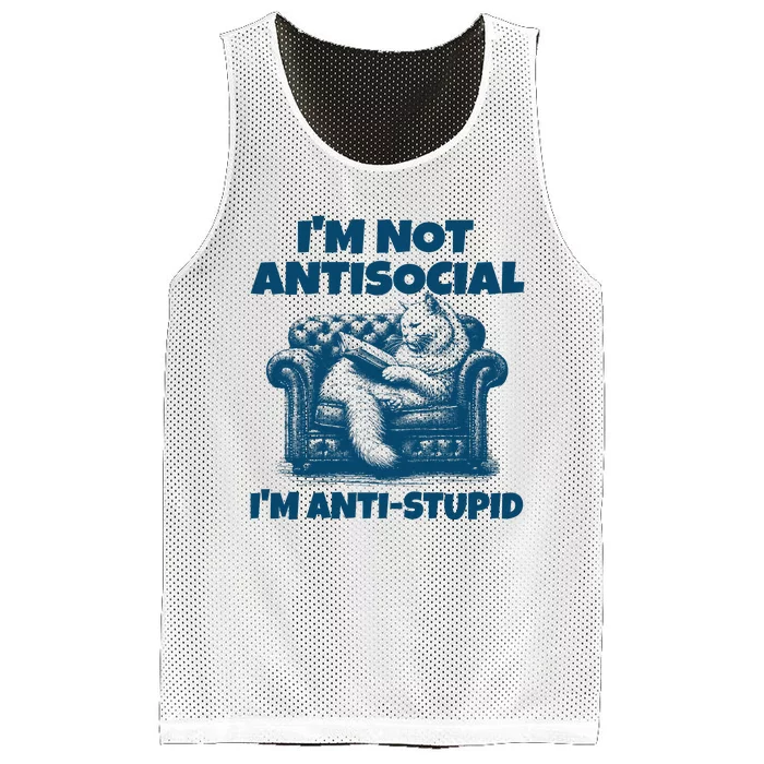 Cat Im Not Antisocial Im Anti Stupid Blue Mesh Reversible Basketball Jersey Tank