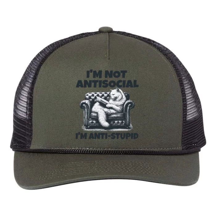 Cat Im Not Antisocial Im Anti Stupid Bw Retro Rope Trucker Hat Cap