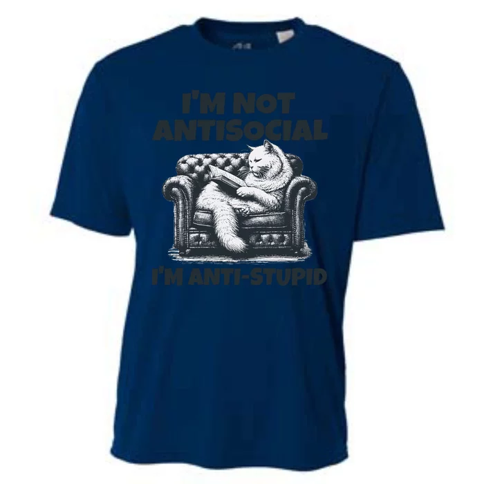 Cat Im Not Antisocial Im Anti Stupid Bw Cooling Performance Crew T-Shirt