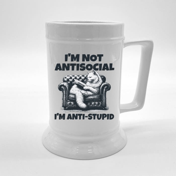 Cat Im Not Antisocial Im Anti Stupid Bw Front & Back Beer Stein