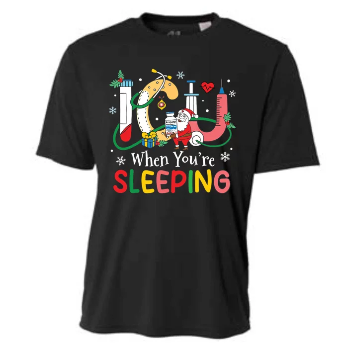 Christmas Icu Nurse Crew Santa Icu When Yourre Sleeping Cooling Performance Crew T-Shirt