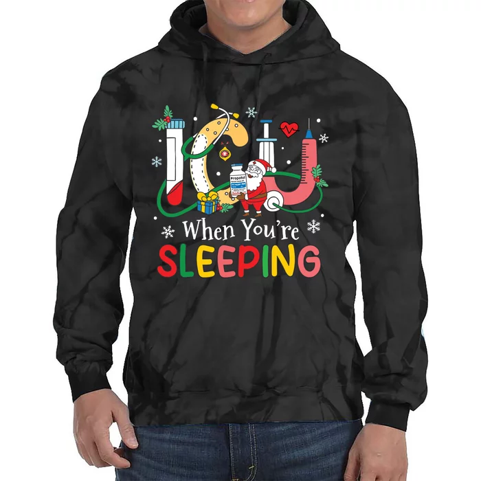 Christmas Icu Nurse Crew Santa Icu When Yourre Sleeping Tie Dye Hoodie