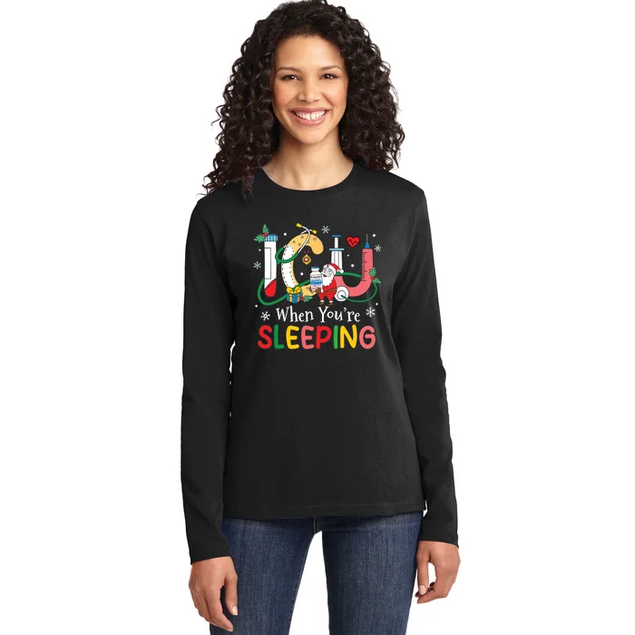 Christmas Icu Nurse Crew Santa Icu When Yourre Sleeping Ladies Long Sleeve Shirt