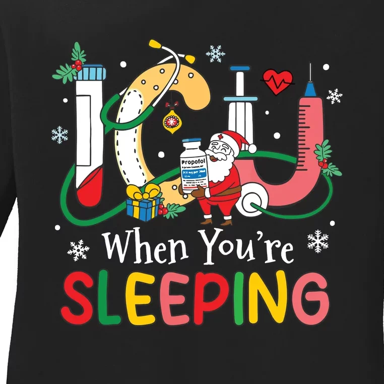 Christmas Icu Nurse Crew Santa Icu When Yourre Sleeping Ladies Long Sleeve Shirt