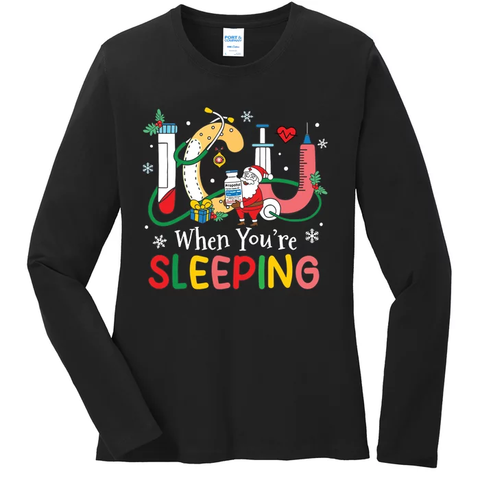 Christmas Icu Nurse Crew Santa Icu When Yourre Sleeping Ladies Long Sleeve Shirt