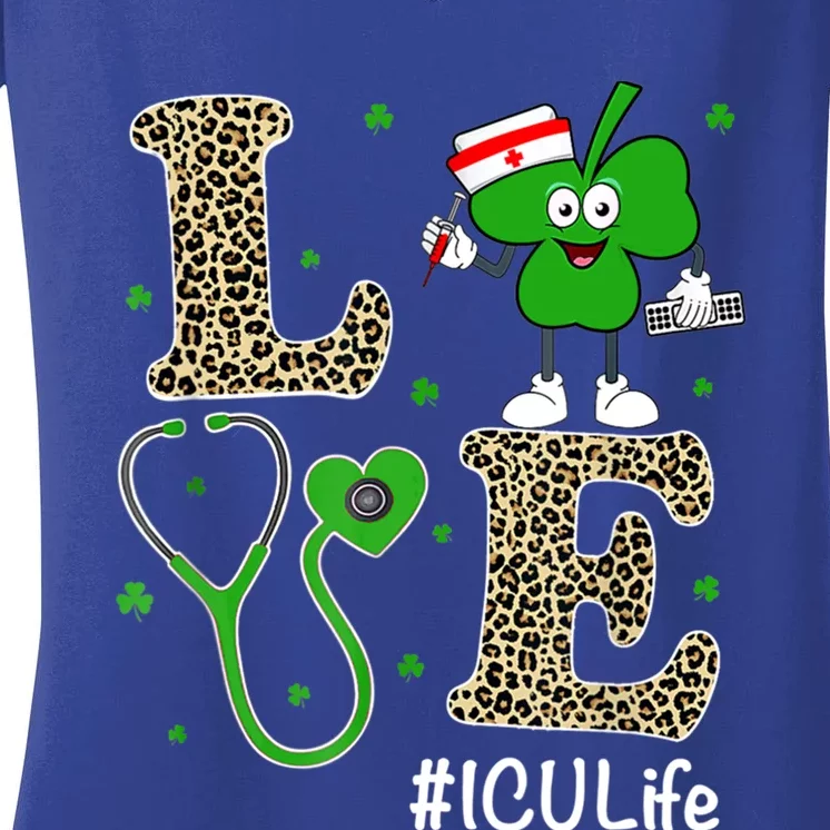 Cute Irish Nurse St Patricks Day Leopard Love Icu Nurse Life Cool Gift Women's V-Neck T-Shirt