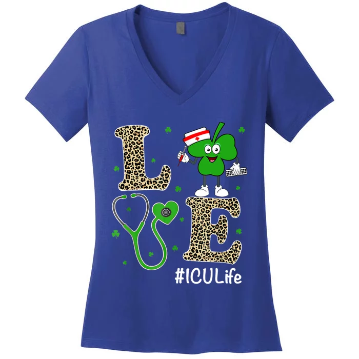 Cute Irish Nurse St Patricks Day Leopard Love Icu Nurse Life Cool Gift Women's V-Neck T-Shirt