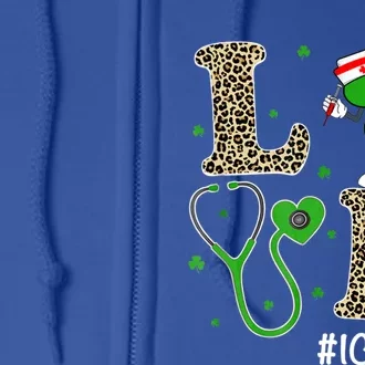 Cute Irish Nurse St Patricks Day Leopard Love Icu Nurse Life Cool Gift Full Zip Hoodie