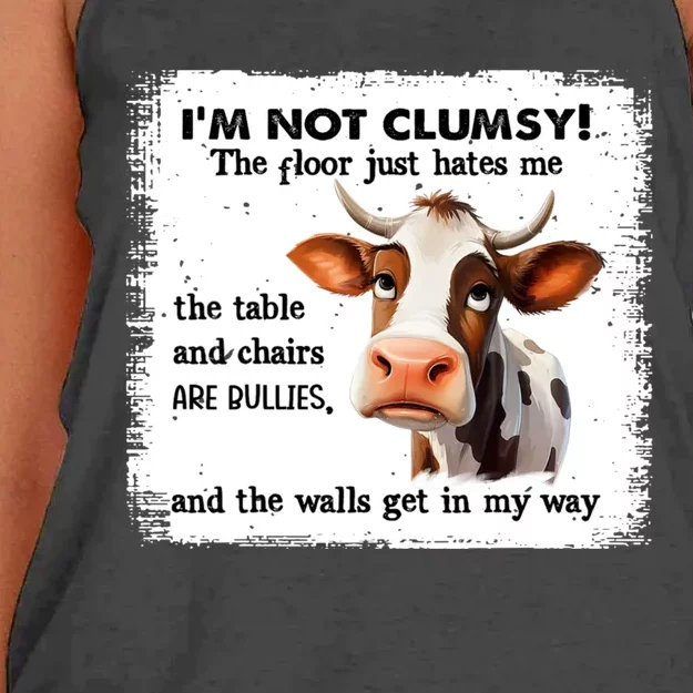 Cow IM Not Clumsy The Floor Just Hates Me The Table Women's Knotted Racerback Tank