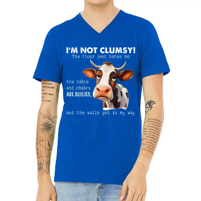 Cow Im Not Clumsy The Floor Just Hates Me Funny V-Neck T-Shirt