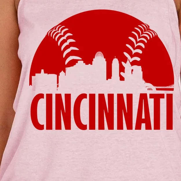 Cincinnati Baseball Skyline Women's Knotted Racerback Tank