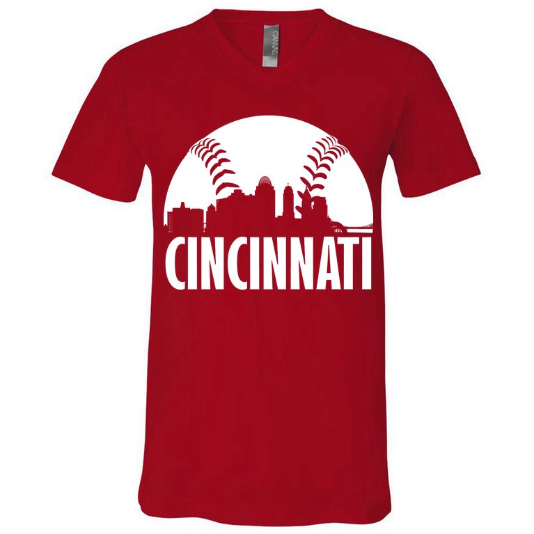 Cincinnati Baseball Skyline V-Neck T-Shirt