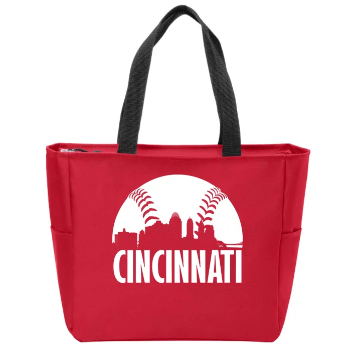 Cincinnati Baseball Skyline Zip Tote Bag