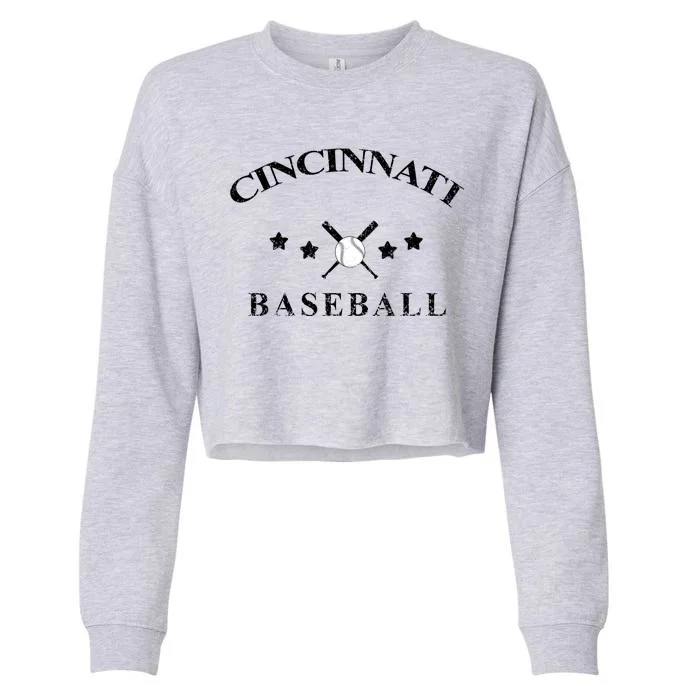 Cincinnati Vintage Baseball Throwback Retro Cropped Pullover Crew