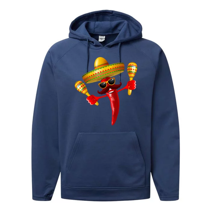 Cinco De Mayo Chili Pepper Dancing Moustache Mexican Performance Fleece Hoodie