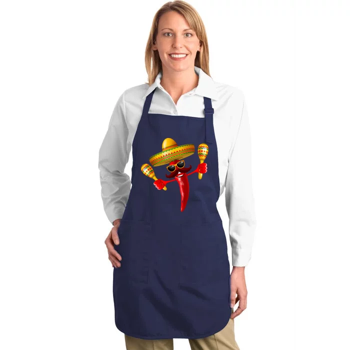 Cinco De Mayo Chili Pepper Dancing Moustache Mexican Full-Length Apron With Pocket