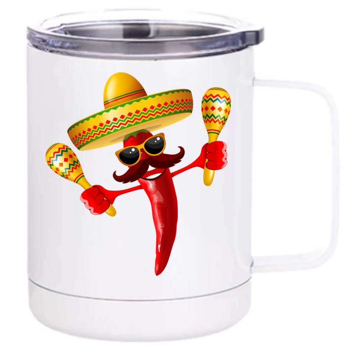 Cinco De Mayo Chili Pepper Dancing Moustache Mexican Front & Back 12oz Stainless Steel Tumbler Cup