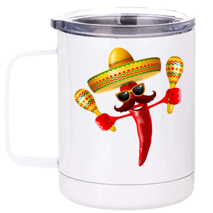 Cinco De Mayo Chili Pepper Dancing Moustache Mexican Front & Back 12oz Stainless Steel Tumbler Cup